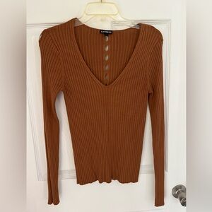 Express Ribbed Burnt Sienna V-Neck sweater